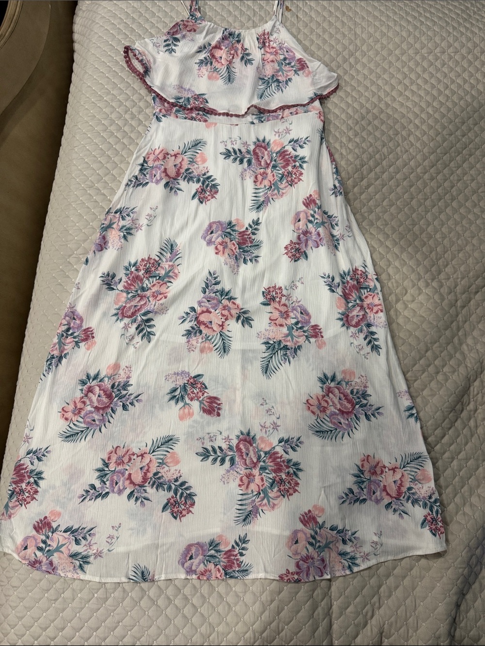 art class White Floral Sundress with Pink & Green Print